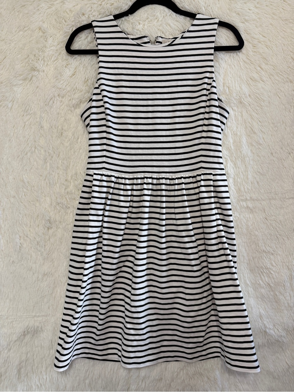 J. Crew Womens Sleeveless Striped Dress S White Black Pleated Coastal Preppy